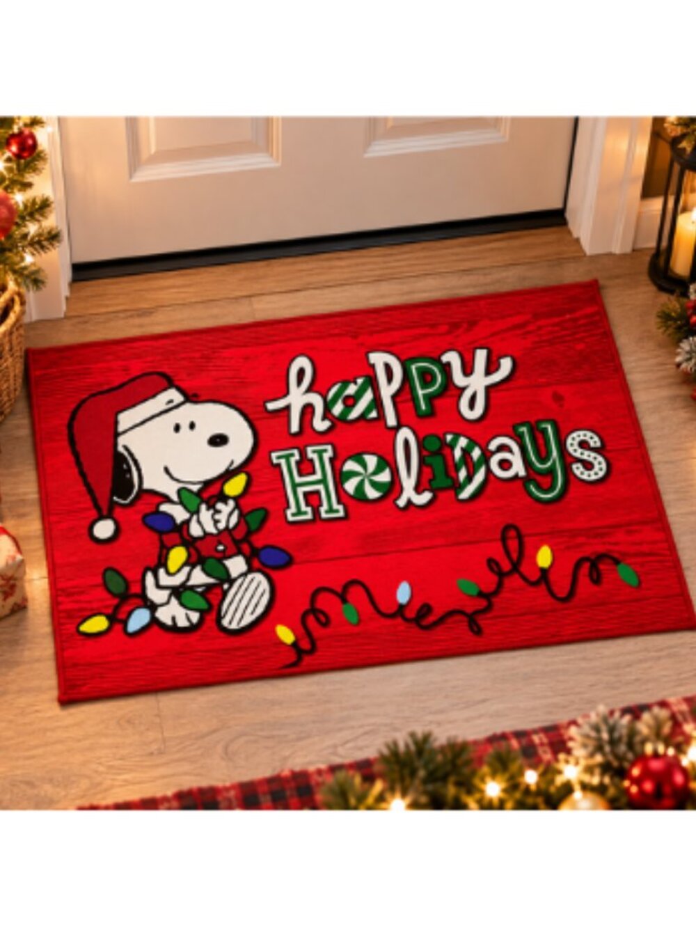 PEANUTS Snoopy Happy Holidays Christmas Accent Rug 20" x 32" Red Holiday Decor